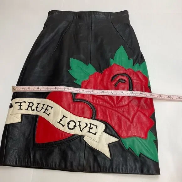 Michael Hoban North Beach Vintage Genuine Leather True Love Rose Skirt Size 1/2 - Picture 6 of 12